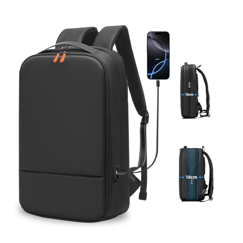 GYakeog Business Rucksack Herren 15.6 Zoll Laptop Rucksack mit USB-Anschluss Wasserdicht Arbeit für Schule Arbeit Wandern Uni Reisen Büro -Schwarz von GYakeog