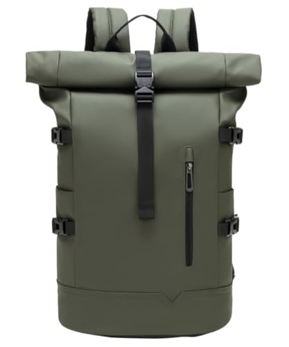 GYakeog Rolltop Rucksack Groß 33L Wasserdichte Laptop Rucksack Herren Damen 15,6 Zoll Schulrucksack Leicht Fahrradrucksack Anti-Diebstahl Sportrucksack für Reisen Radfahren Uni Freizeit-Grün von GYakeog