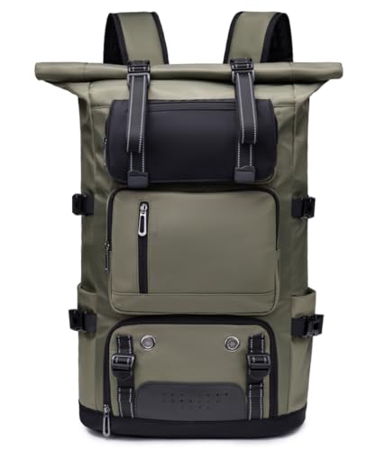 GYakeog Rolltop Rucksack Groß 42L Wasserdichte Laptop Rucksack Herren Damen 17,3 Zoll Schulrucksack Leicht Fahrradrucksack Anti-Diebstahl Sportrucksack für Reisen Radfahren Uni Freizeit-Grün von GYakeog