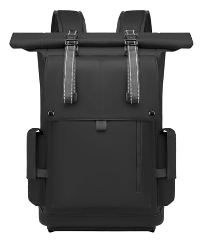 GYakeog Rolltop Rucksack Groß 42L Wasserdichte Laptop Rucksack Herren Damen 17,3 Zoll Schulrucksack Leicht Fahrradrucksack Anti-Diebstahl Sportrucksack für Reisen Radfahren Uni Freizeit-Schwarz von GYakeog
