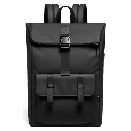 GYakeog Rolltop Rucksack Wasserdicht für Herren Damen Laptop Rucksack 15,6 Zoll mit USB-Anschluss Fahrradrucksack Anti-Diebstahl Reiserucksack für Reisen Radfahren Uni Schule-Schwarz von GYakeog