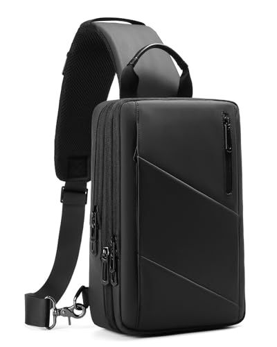 GYakeog Umhängetasche Herren Wasserdichte Sling Bag mit USB-Ladeanschluss Crossbody Bag Brusttasche Herren für Arbeit Reisen Radfahren Wandern-Schwarz von GYakeog