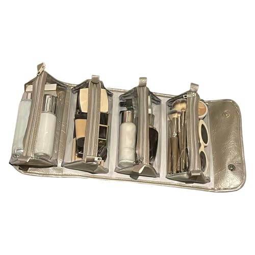 Aufrollbare Make-up-Tasche – multifunktionale Kosmetiktasche, 4-in-1 aufrollbare Kosmetiktasche für Damen, wasserdichte Reise-Make-up-Tasche, Kulturbeutel, grau, Refer to description, Unisex von GZBMEZS