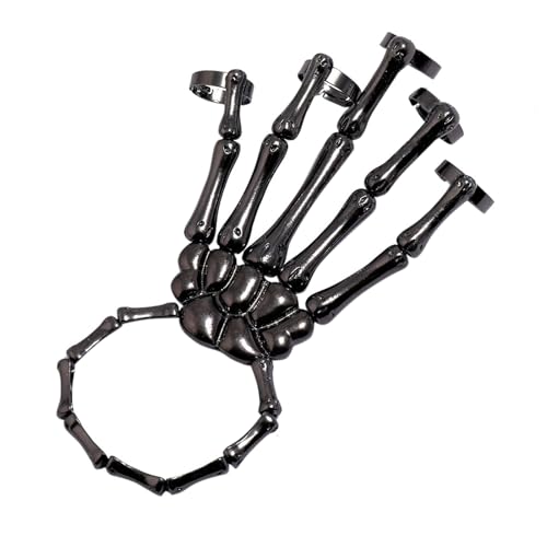 Totenkopf Armband | Schädel Metall Skelett Hand Armband mit Ring - Gothic Knochen Schmuck Für Frauen Männer Fest Party Cosplay Geschenk Freund Freundin Partner von GZBMEZS