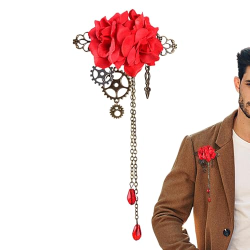 Vintage Haarspangen – -Haarspangen | Steampunk Gear Floral Haarspange Brosche, Vintage Gothic Ketten Quasten Kopfbedeckung mit Quaste von GZBMEZS