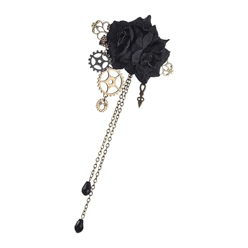 Vintage Haarspangen für Frauen | -Haarspangen – Steampunk Gear Floral Haarspange Brosche, Vintage Gothic Ketten Quasten Kopfbedeckung mit Quaste von GZBMEZS