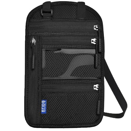 1 Stück brustbeutel Damen,brustbeutel Herren,Brustbeutel mit RFID Schutz,Brusttasche,Anti-Diebstahl Unisex Reisegeldbeutel,Wasserdicht brustbeutel mit Verstellbarem Halsriemen(Schwarz) von GZDAOXIA