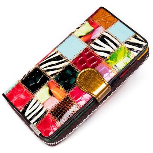 GZE-KODJFKPO Damen-Geldbörse aus echtem Leder, RFID-blockierendes Kreditkartenetui, großes Fassungsvermögen, Damen-Reisegeldbörse, mehrfach Lange Clutch-Geldbörse(3017-c) von GZE-KODJFKPO