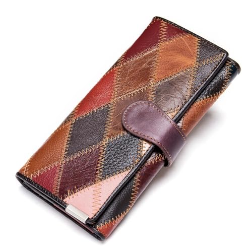 GZE-KODJFKPO Damen-Geldbörse aus echtem Leder, RFID-blockierendes Kreditkartenetui, großes Fassungsvermögen, Damen-Reisegeldbörse, mehrfach Lange Clutch-Geldbörse(4202-c) von GZE-KODJFKPO
