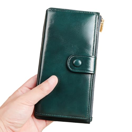 GZE-KODJFKPO Damen-Geldbörse aus echtem Leder, RFID-blockierendes Kreditkartenetui, großes Fassungsvermögen, Damen-Reisegeldbörse, mehrfach Lange Clutch-Geldbörse(Blue) von GZE-KODJFKPO