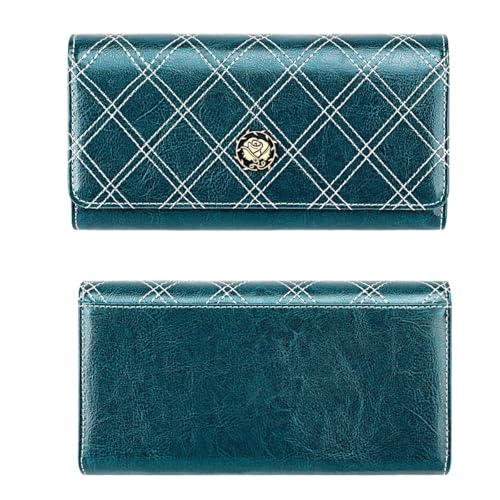 GZE-KODJFKPO Damen-Geldbörse aus echtem Leder, RFID-blockierendes Kreditkartenetui, großes Fassungsvermögen, Damen-Reisegeldbörse, mehrfach Lange Clutch-Geldbörse(Blue) von GZE-KODJFKPO