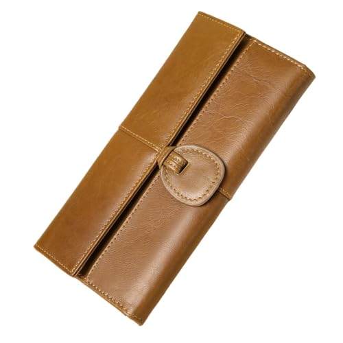 GZE-KODJFKPO Damen-Geldbörse aus echtem Leder, RFID-blockierendes Kreditkartenetui, großes Fassungsvermögen, Damen-Reisegeldbörse, mehrfach Lange Clutch-Geldbörse(Brown) von GZE-KODJFKPO