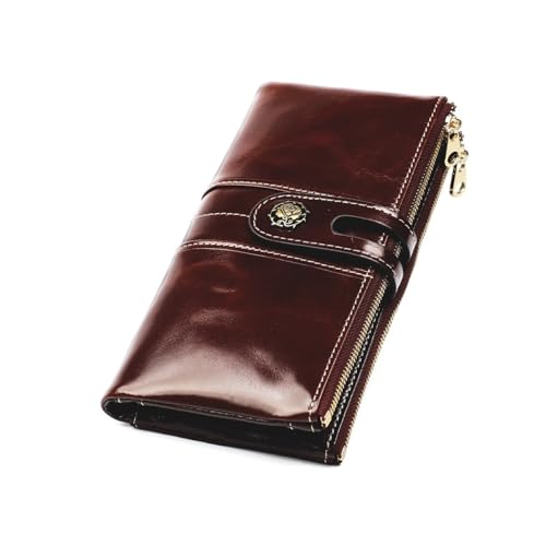 GZE-KODJFKPO Damen-Geldbörse aus echtem Leder, RFID-blockierendes Kreditkartenetui, großes Fassungsvermögen, Damen-Reisegeldbörse, mehrfach Lange Clutch-Geldbörse(Coffee) von GZE-KODJFKPO