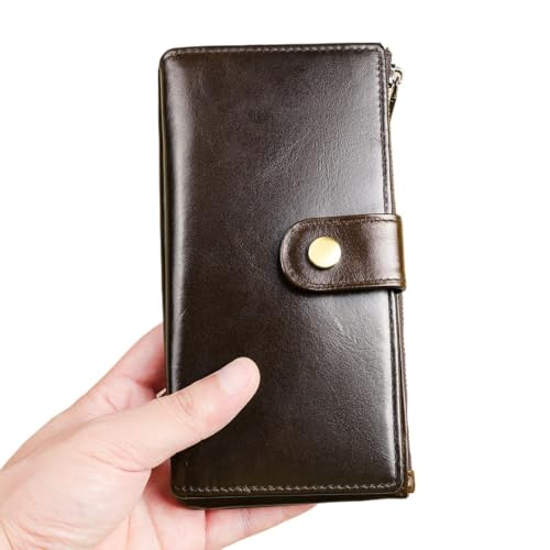 GZE-KODJFKPO Damen-Geldbörse aus echtem Leder, RFID-blockierendes Kreditkartenetui, großes Fassungsvermögen, Damen-Reisegeldbörse, mehrfach Lange Clutch-Geldbörse(Coffee) von GZE-KODJFKPO