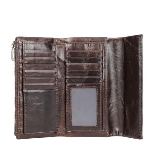 GZE-KODJFKPO Damen-Geldbörse aus echtem Leder, RFID-blockierendes Kreditkartenetui, großes Fassungsvermögen, Damen-Reisegeldbörse, mehrfach Lange Clutch-Geldbörse(Coffee) von GZE-KODJFKPO