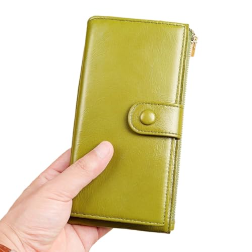 GZE-KODJFKPO Damen-Geldbörse aus echtem Leder, RFID-blockierendes Kreditkartenetui, großes Fassungsvermögen, Damen-Reisegeldbörse, mehrfach Lange Clutch-Geldbörse(Green) von GZE-KODJFKPO
