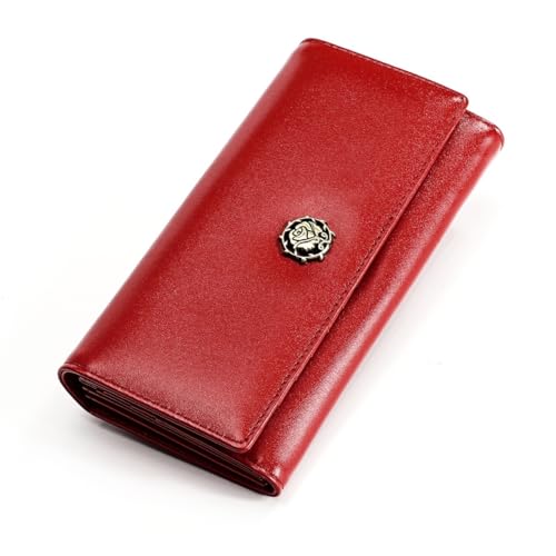 GZE-KODJFKPO Damen-Geldbörse aus echtem Leder, RFID-blockierendes Kreditkartenetui, großes Fassungsvermögen, Damen-Reisegeldbörse, mehrfach Lange Clutch-Geldbörse(Red) von GZE-KODJFKPO