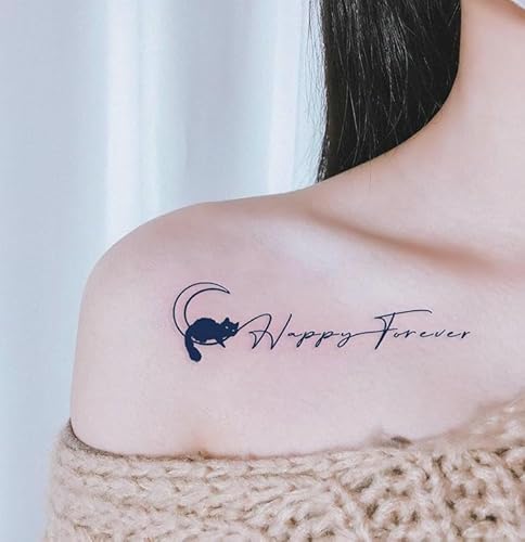 Temporäre Tattoos Mond Katze Englische Buchstaben Wasserdicht Weiblich Dauerhaft Zwei Wochen Pflanzliche Semi-Permanent Saft Männliche Aufkleber Gefälschte Tätowierung von GZEOCR