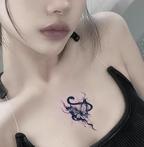 Temporäre Tattoos Schmetterling Und Schlange Kräuter Männer Wasserdicht Dauerhaft Zwei Wochen Frauen Brust Schlüsselbein Saft Semi-Permanent Aufkleber Gefälschte Tattoo von GZEOCR