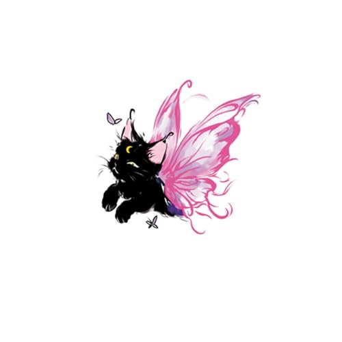 Temporäre Tattoos Tattoo Aufkleber Falsche Tätowierung 1 Engel Schwarze Katze Rosa Mädchen Wasserdicht Weiblich Kätzchen Waschbar Langlebig Kleines Bild Großes Bild von GZEOCR