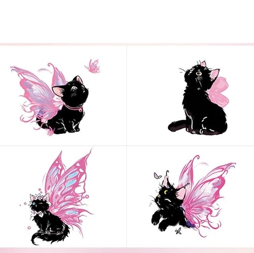 Temporäre Tattoos Tattoo Aufkleber Falsche Tätowierung 4 Engel Schwarze Katze Rosa Mädchen Wasserdicht Weiblich Kätzchen Waschbar Langlebig Kleines Bild Großes Bild von GZEOCR