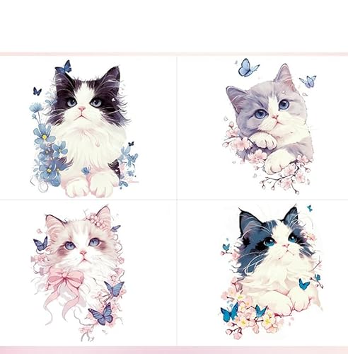 Temporäre Tattoos Tattoo Aufkleber Falsche Tätowierung 5 Blaue Katze Farbe Wasserdicht Langlebig Weiblich Cartoon Niedlich Mädchen Kleine Bilder Große Bilder von GZEOCR