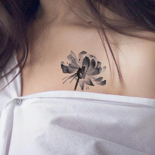 Temporäre Tattoos Tattoo Aufkleber Falsche Tätowierung Lotustinte Schwarz Und Weiß Literarisch Wasserdicht Schlüsselbein Brust Langlebig Männer Und Frauen Im Chinesischen Stil Frische Große von GZEOCR
