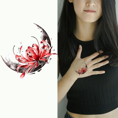 Temporäre Tattoos Tattoo Aufkleber Falsche Tätowierung Painted Crescent Moon Flower Waterproof Langlebige Simulation Männer Und Frauen Große Und Kleine Bilder von GZEOCR