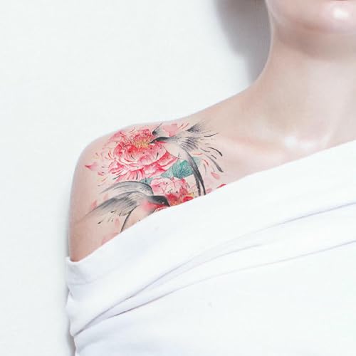 Temporäre Tattoos Tattoo Aufkleber Falsche Tätowierung Schwalbe Lotus Großer Blumenarm Japanischer Ukiyo-E Wasserdicht Langlebiger Vogel Im Chinesischen Stil Männer Und Frauen Große Und Kleine Bilder von GZEOCR