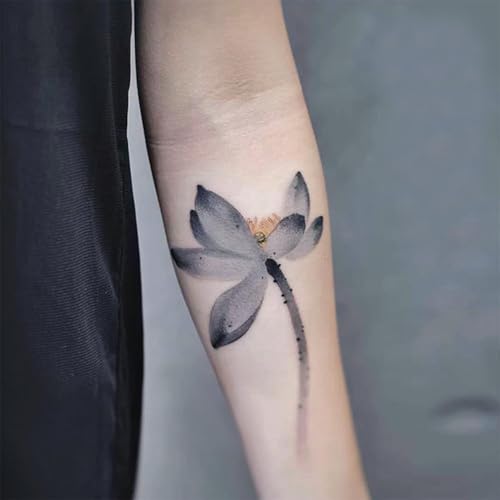 Temporäre Tattoos Tattoo Aufkleber Falsche Tätowierung Tinte Antiker Stil Handgelenk Lotus Wasserdicht Damen Langlebige Schwarz-Weiß-Simulation Chinesischer Stil Blume Großes Bild Kleines Bild von GZEOCR