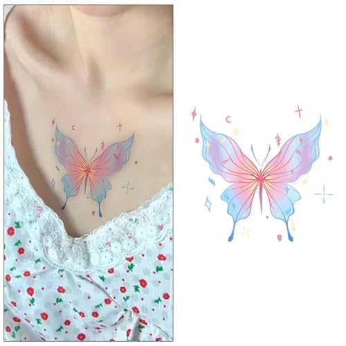 Temporäre Tattoos Tattoo Aufkleber Falsche Tätowierung Traumschmetterling Wasserdicht Damen Langlebig Niedliche Farbsimulation Farbmalerei Schlüsselbein Großes Bild Kleines Bild von GZEOCR