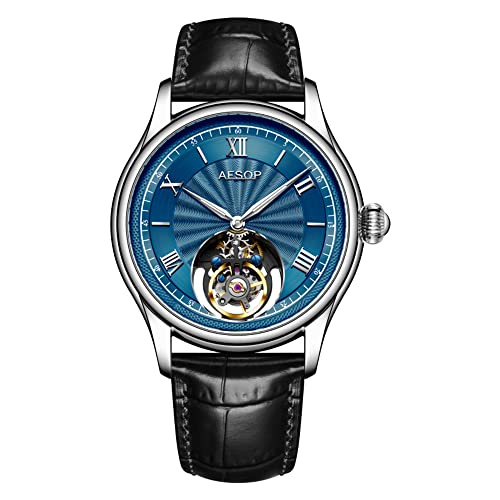 Aesop Chronograph Tourbillon Skelett Mechanische Handaufzieh-Armbanduhr Herren Saphir-Kristall Manueller Wind Spezieller Hohl Business Kleid Uhr Männlich Leuchtend Edelstahl Leder von GZFCMY