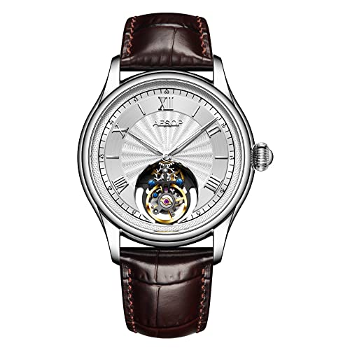 Aesop Chronograph Tourbillon Skelett Mechanische Handaufzieh-Armbanduhr Herren Saphir-Kristall Manueller Wind Spezieller Hohl Business Kleid Uhr Männlich Leuchtend Edelstahl Leder von GZFCMY