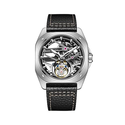 GZFCMY Aesop Echte Tourbillon Skelett Hand Wind Mechanische Armbanduhr Herren Saphir Kristall Diamant Business Kleid Hohl Wasserdicht Uhr Mann Leuchtend Edelstahl Leder Quadratisch Gehäuse Armbanduhr, von GZFCMY