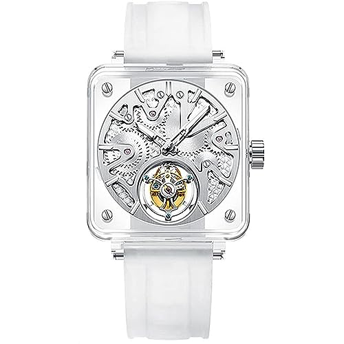 GZFCMY Aesop Fliegende Tourbillon Skelett Mechanische Hand Wind Armbanduhr Herren Saphir Kristall Diamant Business Kleid Hohl Zifferblatt Uhr Mann Leuchtend Transparent Gehäuse Gummiband Armbanduhr von GZFCMY