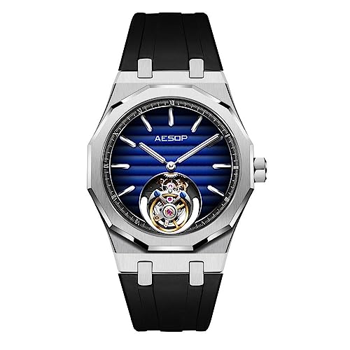 GZFCMY Aesop authentische fliegende Turbillon Skelett mechanische manuelle Wicklung Armbanduhr Männer Saphir Kristall Diamant Business-Kleid hohl leuchtende Uhr Mann getönt Zifferblatt Stahl Gummi, von GZFCMY