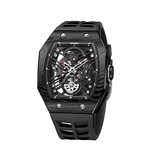 GZFCMY JINLERY Skelett Automatisch Mechanische Herren Tourbillon Tonneau Armbanduhr Stahl Gummi Saphir Kristall Wasserdicht Richard Hohluhr, J9067j2 Schwarz von GZFCMY