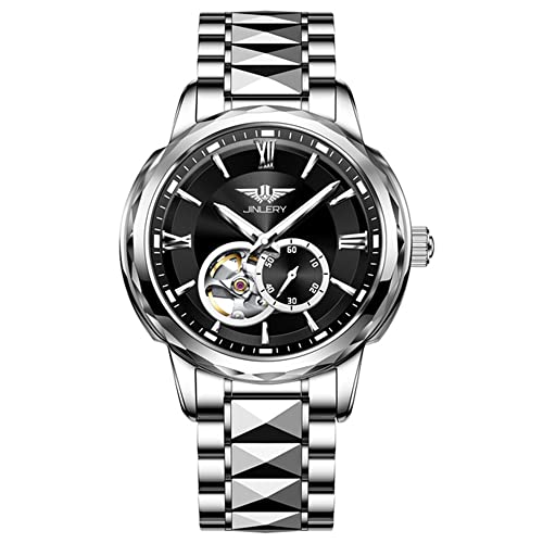 GZFCMY JINLERY Skelett Automatisch Selbstaufzug Mechanische Herren Tourbillon Armbanduhr Business Wolframstahl Saphir Kristall Wasserdichte Uhr Leuchtender Chronograph, J9049g1 Silber Schwarz von GZFCMY