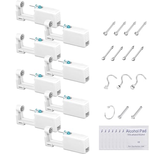 GZGXKJ Selbst Piercing Set 8 Stück Nasenpiercing Piercing Pistole Stechen Piercing Nase Mit 6 Nasenstecker+8 Alkoholtabletten Nasenpiercing Selber Stechen Für Männer und Frauen von GZGXKJ