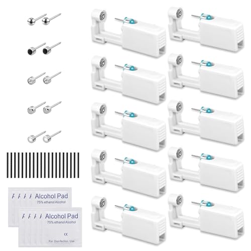 Ohrloch Stecher Set, 10 Stück Piercing Sets Ohrring Pistole Stechen Ohrlochpistole mit Reinigung von Baumwollpolster + Ohrstäbchen Sicher Pierce Kit Geeignet Für Mädchen Frauen Männer von GZGXKJ