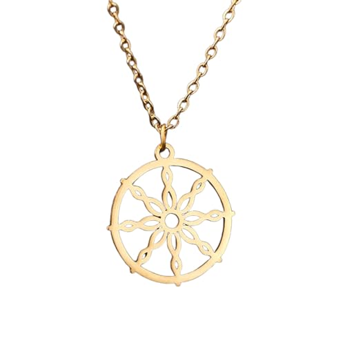 GZHENGZG Damen Schmuck Halskette, Mama Halsketten für Männer und Frauen, Dharma Rad, Buddhismus Anhänger, Yoga Halskette, Bohemia Schmuck Geschenk Geschenk von GZHENGZG