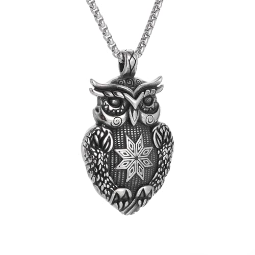 GZHENGZG Herren Halskette und Damen Halskette Retro Eule Anhänger für Männer und Frauen, Hip-Hop Tier Halskette, Rune Amulett, exquisites Schmuck Geschenk von GZHENGZG