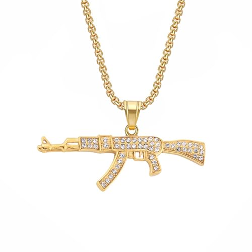 GZHENGZG Herren Halsketten und Damenschmuck Hip Hop Iced Out Bling Anhänger mit Kette, goldene Farbe, Militär Halskette für Männer und Frauen, Schmuck Geschenk Geschenk von GZHENGZG