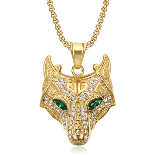 GZHENGZG Herren Halsketten und Damenschmuck Wolf Kopf Anhänger für Männer, Tier Halskette, Hip Hop Iced Out, Nordic Talisman Schmuck, goldene Farbe, Herren Anhänger Geschenk GZHENGZG Herren Halsketten und Damenschmuck Wolf Kopf Anhänger für Männer, Tier Halskette, Hip Hop Iced Out, Nordic Talisman Schmuck, goldene Farbe, Herren Anhänger Geschenk von GZHENGZG