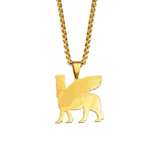 GZHENGZG Herrenketten und Damenschmuck Ashur Endant Halsketten für Männer und Frauen, Lama, Lamma, Lamassu ist ein assyrischer, ökologischer Energieschmuck, Geschenk von GZHENGZG