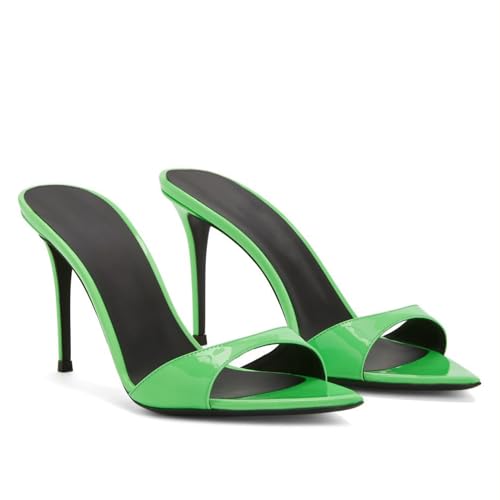 GZHMMAN High Heels Damen Spitzer Zehenbereich Offener Zehenbereich Stiletto Mules Sandalen Slingback Slip On Slipper Schuhe,Green,37 von GZHMMAN