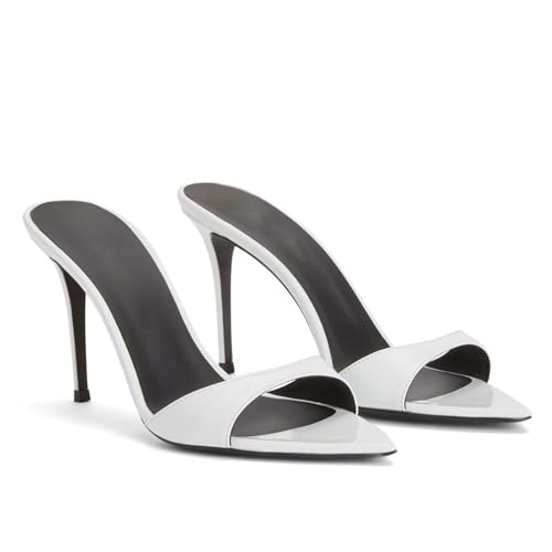 GZHMMAN High Heels Damen Spitzer Zehenbereich Offener Zehenbereich Stiletto Mules Sandalen Slingback Slip On Slipper Schuhe,White,40 von GZHMMAN