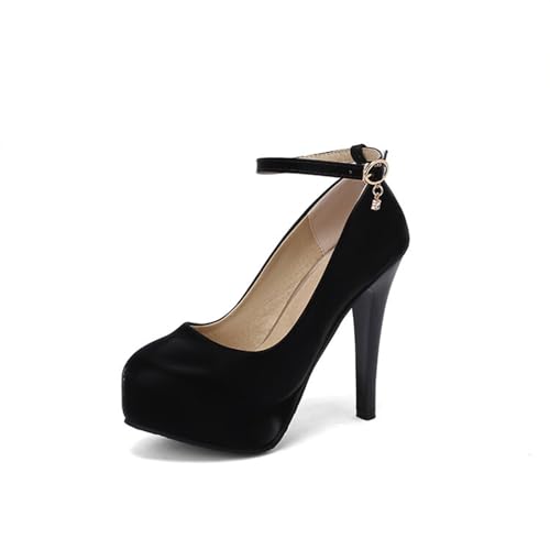 GZHMMAN Pumps Damen Spitzschuh High Heels Stiletto Heels Strass Perlen Sandalen Riemchenschnalle Absatzhöhe 13 cm Pendeln Lässig,Black,48 von GZHMMAN