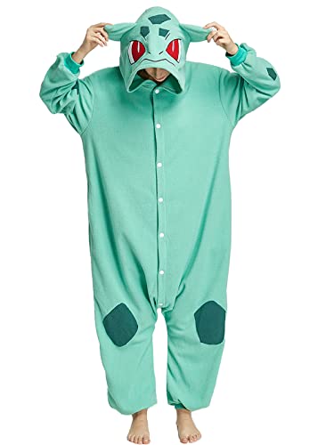 GZHOK Frosch Tiere Onesie Schlafanzug Weihnachten Nachtwäsche Overall Halloween Cosplay Kostüm Einteiler(L(5'7"-5'10"),Green) von GZHOK