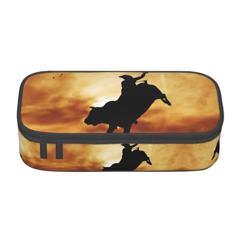 GZHYHAKAN Cool Bull Riding Print Federmäppchen Kratzfeste Mehrzweck-Aufbewahrungslösung für Schule, Arbeit und Reisen, Schwarz , Einheitsgröße, Schulranzen von GZHYHAKAN